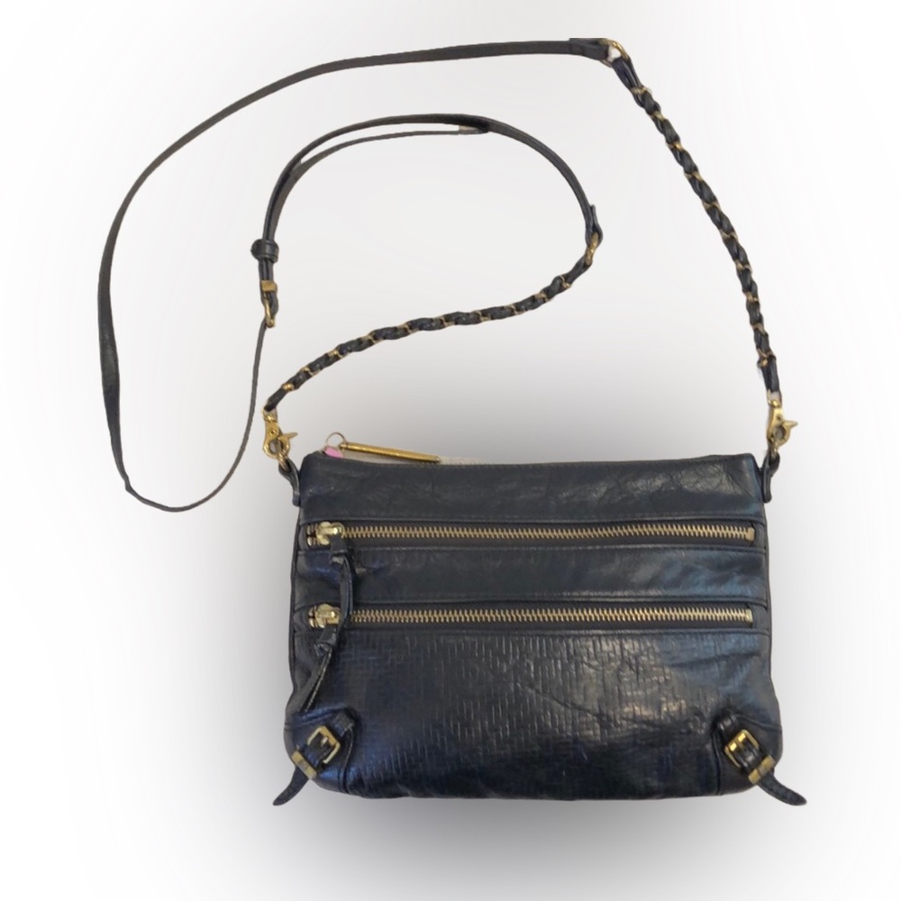 Elliott Lucca Messina Black Leather 3 Zip Crossbody